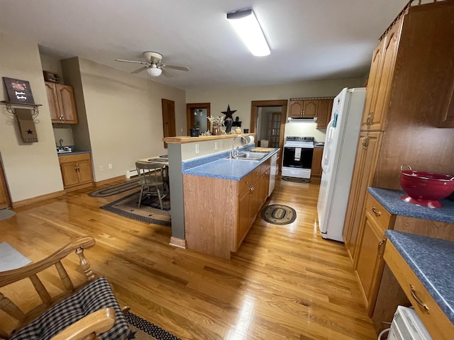 155 E St, Masontown, WV 26542 - kitchen with freestanding refrigerator, range with electric stovetop, light wood-type flooring, a sink, and under cabinet range hood