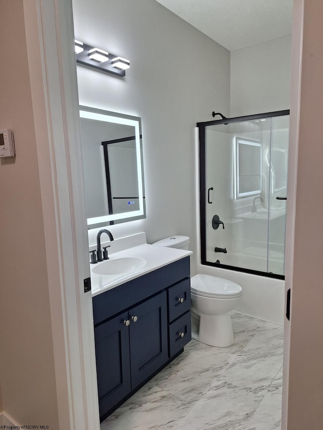 794 Laurel Park Rd, Clarksburg, WV 26301 - full bathroom featuring vanity, marble look tiles, shower / bath combination with glass door, and toilet