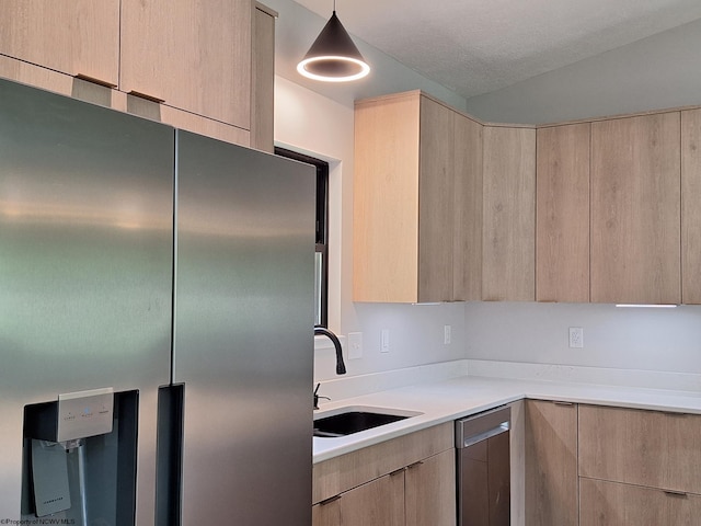 794 Laurel Park Rd, Clarksburg, WV 26301 - kitchen featuring appliances with stainless steel finishes, light brown cabinetry, light countertops, a sink, and modern cabinets