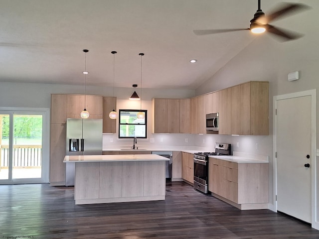 794 Laurel Park Rd, Clarksburg, WV 26301 - kitchen with light brown cabinetry, appliances with stainless steel finishes, modern cabinets, a sink, and a center island