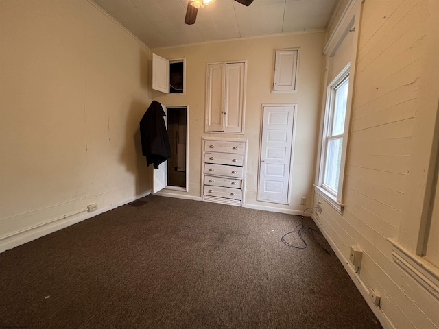 445 Baird St Unit 4, Morgantown, WV 26505 - unfurnished bedroom featuring dark colored carpet, crown molding, and ceiling fan