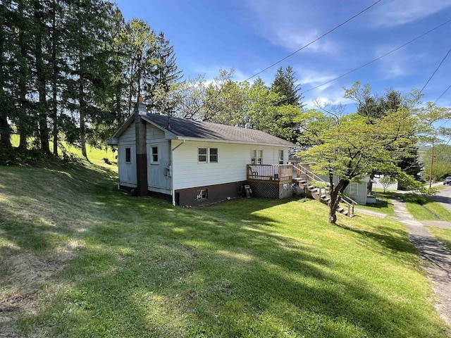 302 Jameson Ave, Parsons, WV 26287 - view of side of property with a yard, a deck, a chimney, and stairway