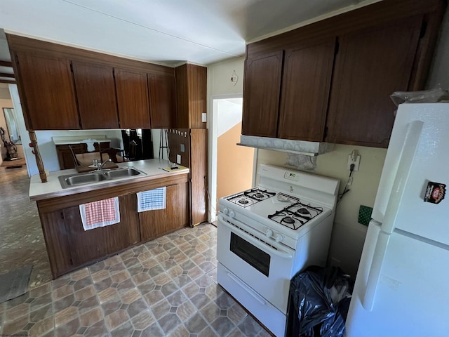 302 Jameson Ave, Parsons, WV 26287 - kitchen featuring white appliances, a sink, light stone finish flooring, and light countertops