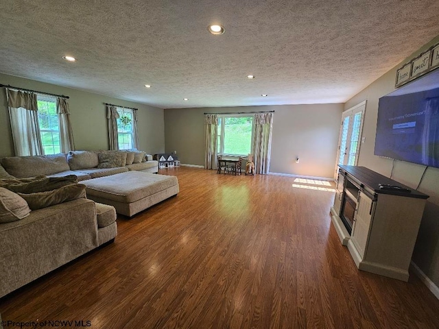 760 Skelton Run, Wallace, WV 26448 - living area featuring wood finished floors, a textured ceiling, baseboards, and recessed lighting