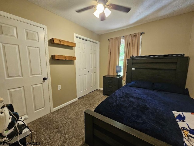 760 Skelton Run, Wallace, WV 26448 - bedroom with dark carpet, a closet, baseboards, and a ceiling fan