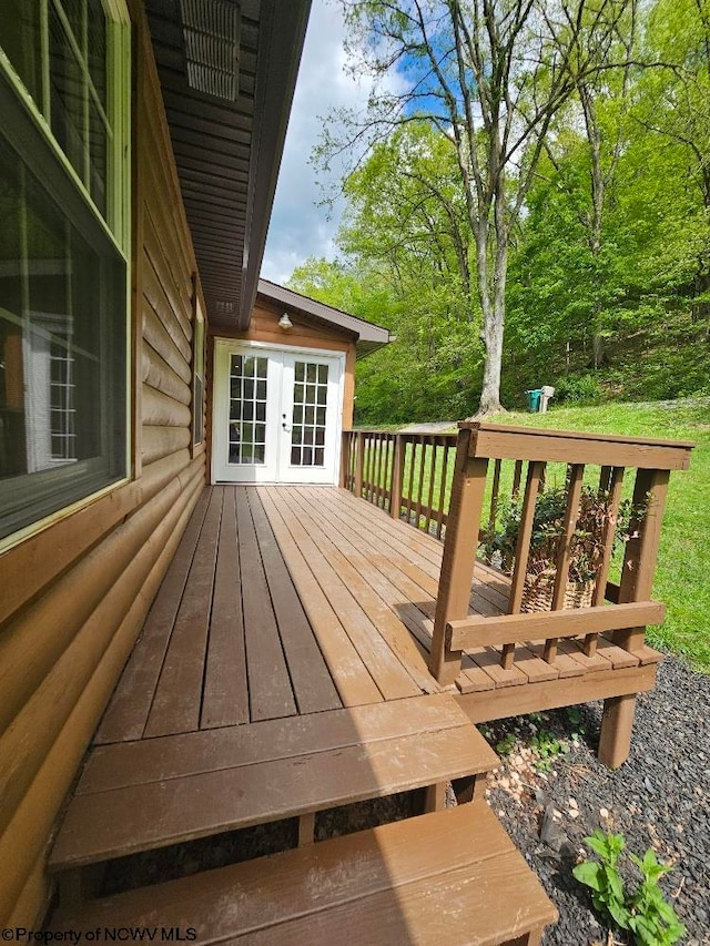 760 Skelton Run, Wallace, WV 26448 - wooden terrace featuring french doors