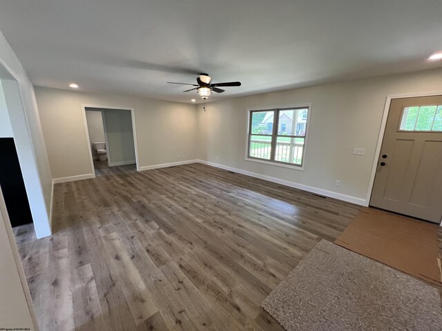 107 Valley Ct, Elkins, WV 26241 - unfurnished living room with recessed lighting, ceiling fan, wood finished floors, and baseboards