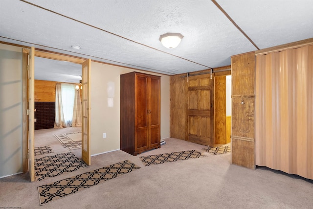 107 Orchard St, Masontown, WV 26542 - unfurnished bedroom featuring carpet flooring, a textured ceiling, and wooden walls