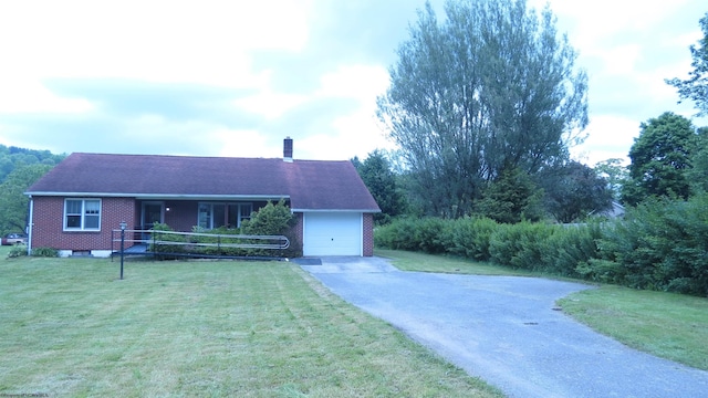 1782 Parsons Rd, Montrose, WV 26283 - single story home featuring driveway, a garage, brick siding, a front lawn, and a chimney