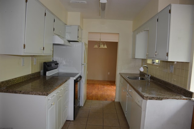 1251 Briercliff Rd, Bridgeport, WV 26330 - kitchen featuring range with electric stovetop, a sink, dark countertops, backsplash, and under cabinet range hood
