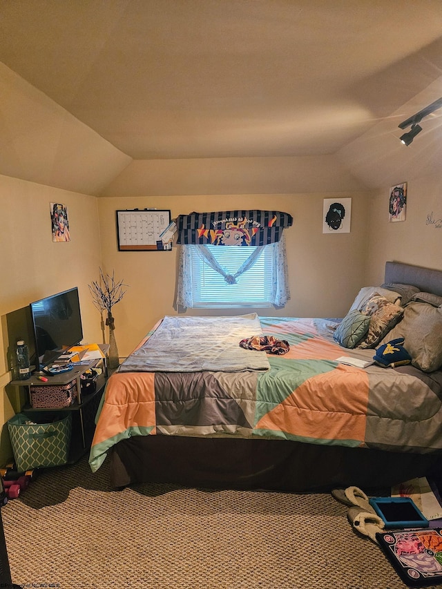 bedroom featuring lofted ceiling