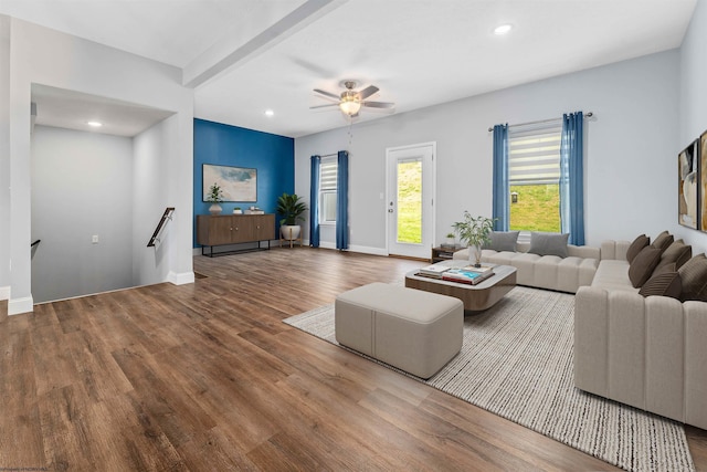 2052 Mountain Ash Ln, Morgantown, WV 26501 - living room with wood finished floors, recessed lighting, ceiling fan, and baseboards