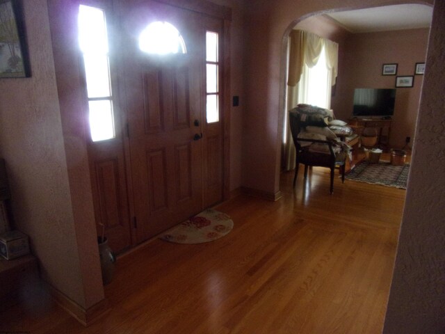 201 Findley St, Elkins, WV 26241 - entrance foyer with arched walkways, light wood finished floors, and baseboards