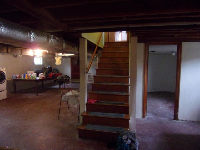 201 Findley St, Elkins, WV 26241 - finished below grade area featuring stairway and washer / dryer
