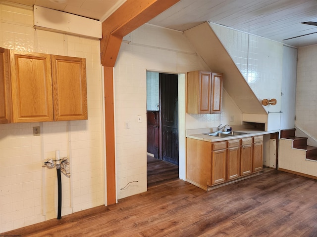 580 Deer Haven Dr, Lost Creek, WV 26385 - kitchen with a sink, dark wood finished floors, light countertops, and brown cabinets
