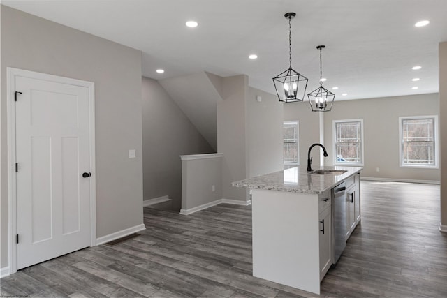 111 Frisco Ln, Bridgeport, WV 26330 - kitchen featuring a sink, dishwasher, dark wood-style floors, baseboards, and recessed lighting