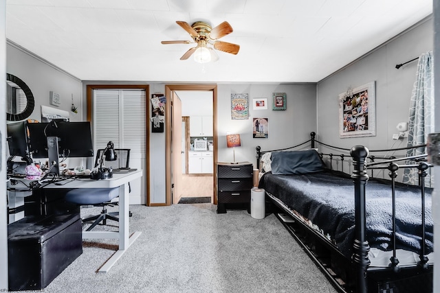 719 Elk Run Rd, Bruceton Mills, WV 26525 - carpeted bedroom featuring a desk and a ceiling fan