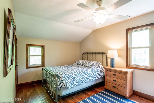 434 Cabin Mountain Rd, Davis, WV 26260 - bedroom with dark wood-type flooring, baseboards, multiple windows, and vaulted ceiling