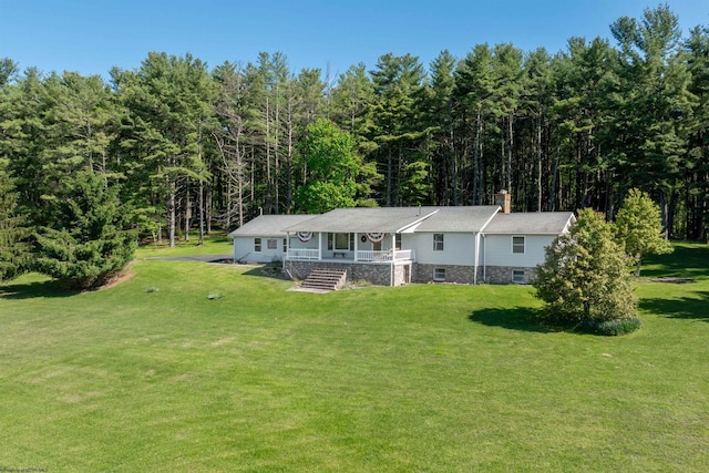 42 Ice Linn Ln, Fairmont, WV 26554 - view of front of property with a chimney, a forest view, and a front lawn