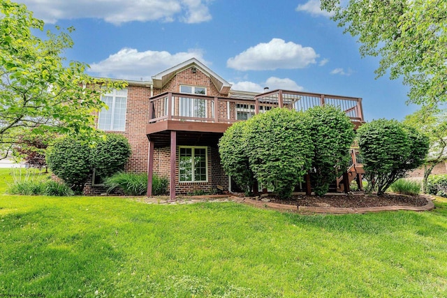 2022 Georgian Ln, Morgantown, WV 26508 - back of property featuring a lawn, brick siding, and a deck
