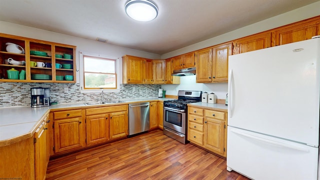 524 Kinney St, Bridgeport, WV 26554 - kitchen featuring stainless steel appliances, a sink, under cabinet range hood, light wood-style floors, and light countertops