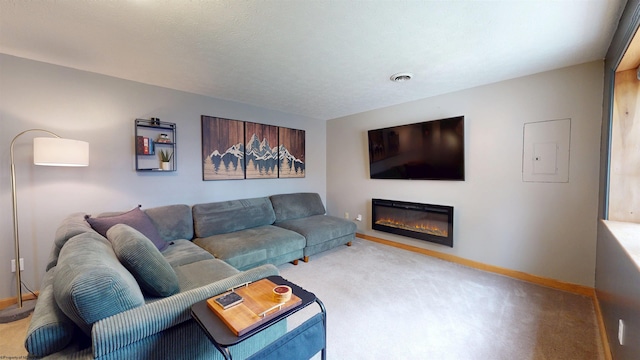 524 Kinney St, Bridgeport, WV 26554 - carpeted living area with baseboards and a glass covered fireplace