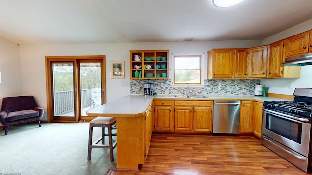 524 Kinney St, Bridgeport, WV 26554 - kitchen with appliances with stainless steel finishes, a peninsula, a sink, under cabinet range hood, and a breakfast bar