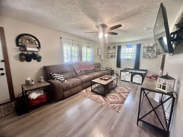 1829 Crooked Run Rd, Clarksburg, WV 26301 - living area with a ceiling fan, wood finished floors, and a textured ceiling