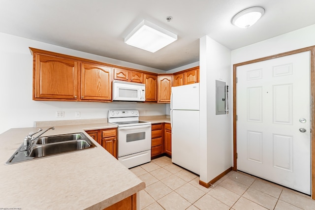233 Creekside Dr Unit 3, Morgantown, WV 26508 - kitchen featuring white appliances, a sink, electric panel, light tile patterned floors, and light countertops