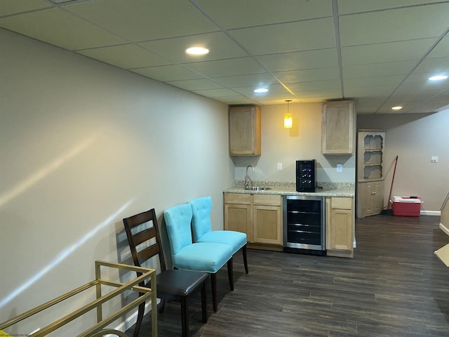 151 Raintree Blvd, Bridgeport, WV 26330 - indoor wet bar with beverage cooler, recessed lighting, dark wood-type flooring, baseboards, and a drop ceiling