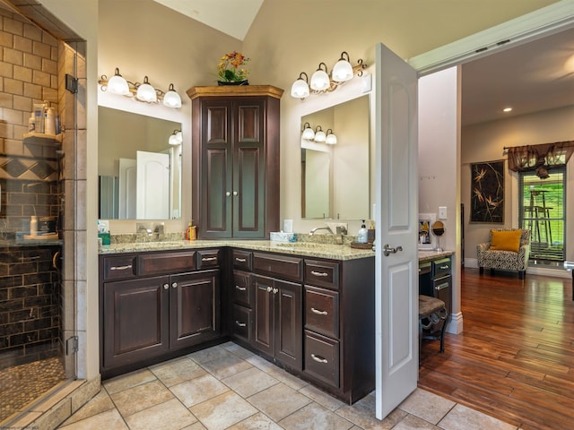 40 Briarwood Dr, Elkins, WV 26241 - bathroom featuring a stall shower, vanity, recessed lighting, and wood finished floors