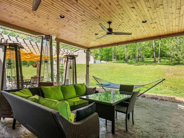 40 Briarwood Dr, Elkins, WV 26241 - view of patio with an outdoor living space, a pergola, ceiling fan, and outdoor dining area