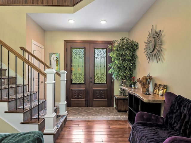40 Briarwood Dr, Elkins, WV 26241 - entryway with wood-type flooring, stairway, recessed lighting, and french doors