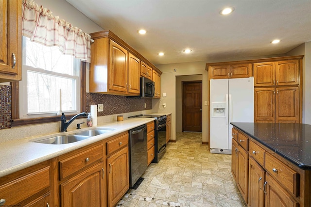 213 Forest Dr, Bridgeport, WV 26330 - kitchen with white fridge with ice dispenser, a sink, dishwashing machine, electric range, and brown cabinetry