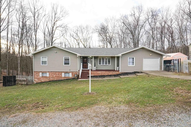 213 Forest Dr, Bridgeport, WV 26330 - ranch-style house featuring a porch, concrete driveway, and a garage