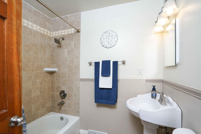 213 Forest Dr, Bridgeport, WV 26330 - full bathroom with a wainscoted wall, shower / tub combination, and a sink