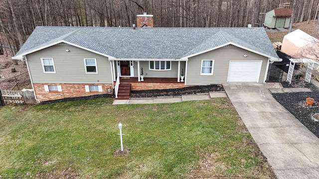 213 Forest Dr, Bridgeport, WV 26330 - single story home featuring a shingled roof, covered porch, a chimney, and an attached garage