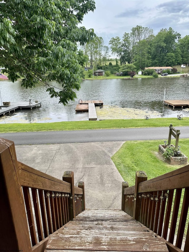 1322 Crystal Lake Rd, West Union, WV 26456 - deck with a water view, a floating dock, and a yard