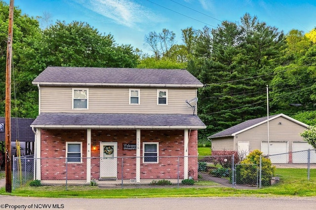 737 Summit Park Ave, Clarksburg, WV 26301 - view of front facade featuring a porch, brick siding, a detached garage, and a gate