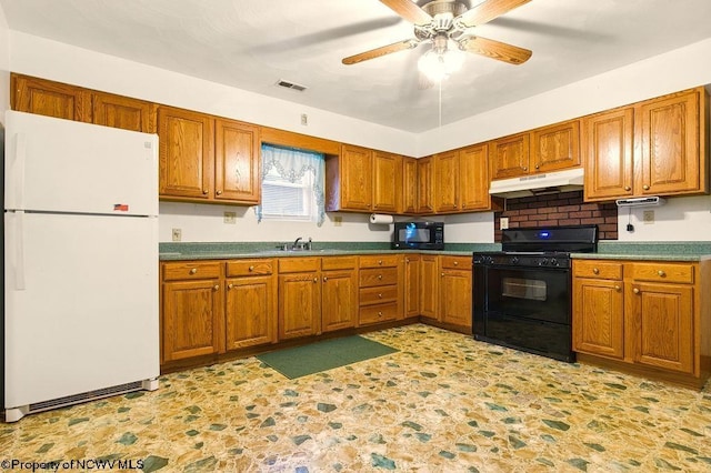 737 Summit Park Ave, Clarksburg, WV 26301 - kitchen with black appliances, under cabinet range hood, a sink, and brown cabinets