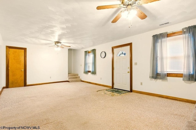 737 Summit Park Ave, Clarksburg, WV 26301 - carpeted empty room featuring a ceiling fan, stairway, and baseboards