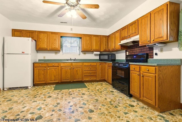 737 Summit Park Ave, Clarksburg, WV 26301 - kitchen with black appliances, under cabinet range hood, and brown cabinets