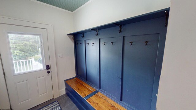505 State St, Fairmont, WV 26554 - mudroom with crown molding, wood finished floors, and baseboards