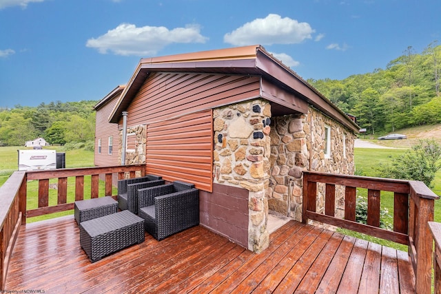 595 States Fork Rd, Metz, WV 26585 - wooden deck featuring a forest view