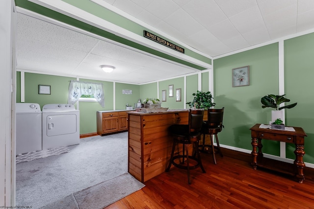 595 States Fork Rd, Metz, WV 26585 - bar with washer and clothes dryer, light wood finished floors, baseboards, and a drop ceiling