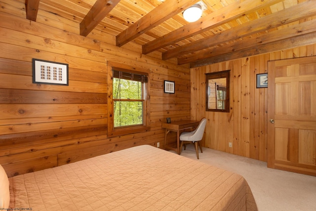 1 Ginger Ct, Terra Alta, WV 26764 - carpeted bedroom with wooden ceiling with exposed beams and wood walls