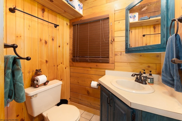 1 Ginger Ct, Terra Alta, WV 26764 - bathroom with toilet, wood walls, vanity, and tile patterned flooring