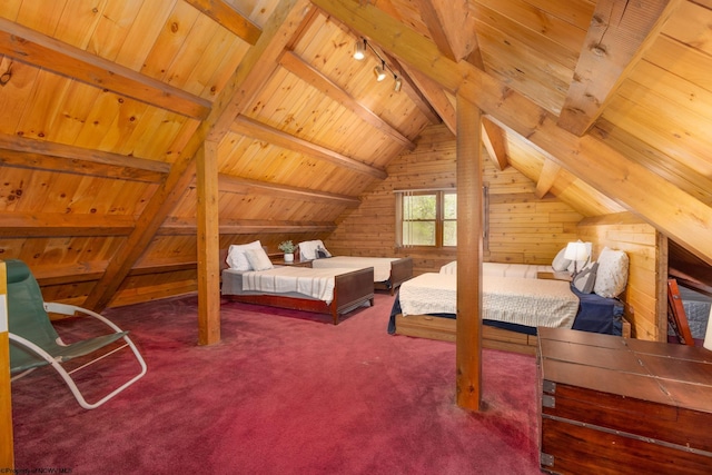 1 Ginger Ct, Terra Alta, WV 26764 - bedroom featuring wood walls, wood ceiling, and carpet flooring