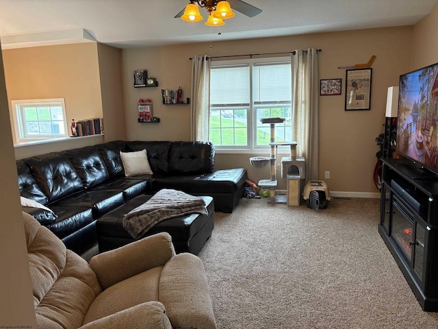 501 Santa Fe Ct, Morgantown, WV 26508 - living area featuring ceiling fan, carpet floors, and baseboards