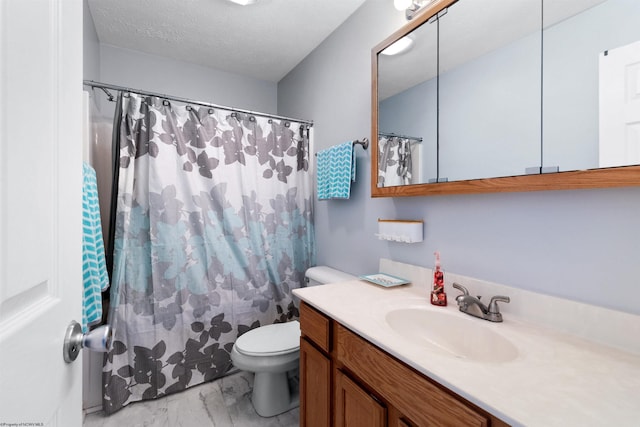 112 Eagle Dr, Maidsville, WV 26541 - bathroom featuring marble look tile flooring, toilet, vanity, and a shower with curtain